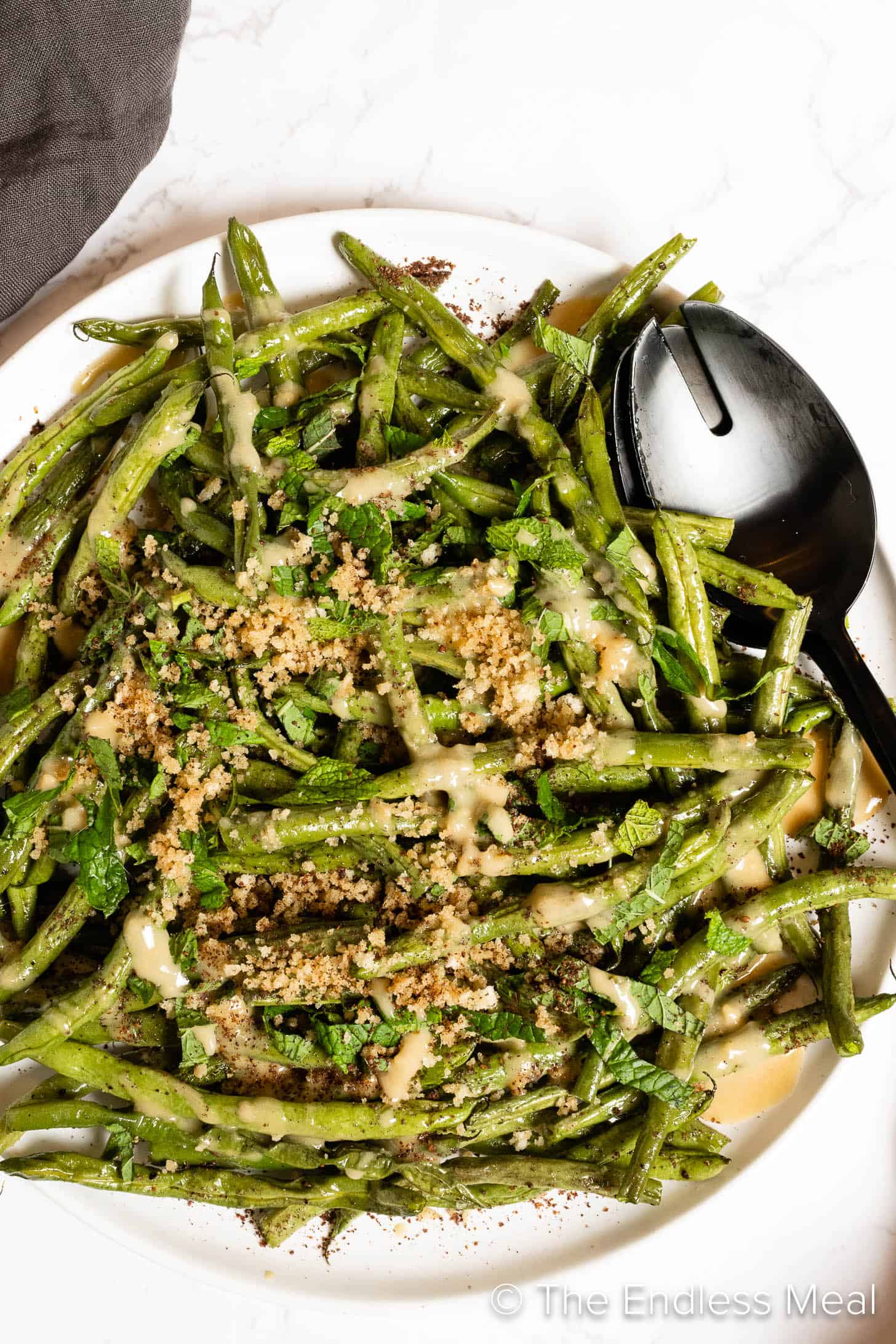 Green Beans with Tahini on a serving plate