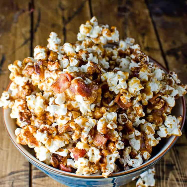 Bourbon Caramel Popcorn in a serving bowl