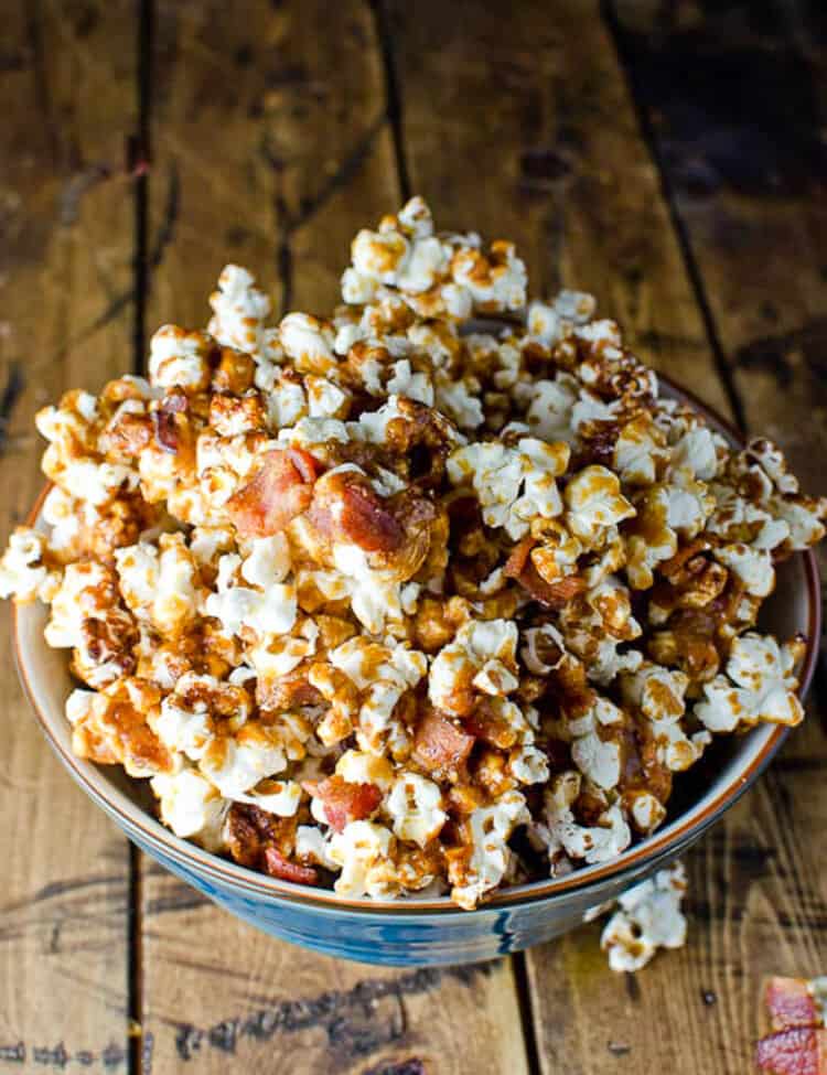 Bourbon Caramel Popcorn in a serving bowl