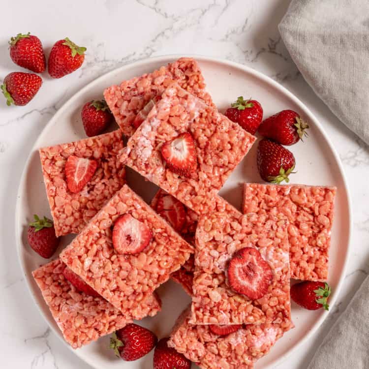 Strawberry Rice Krispie Treats on a dessert plate