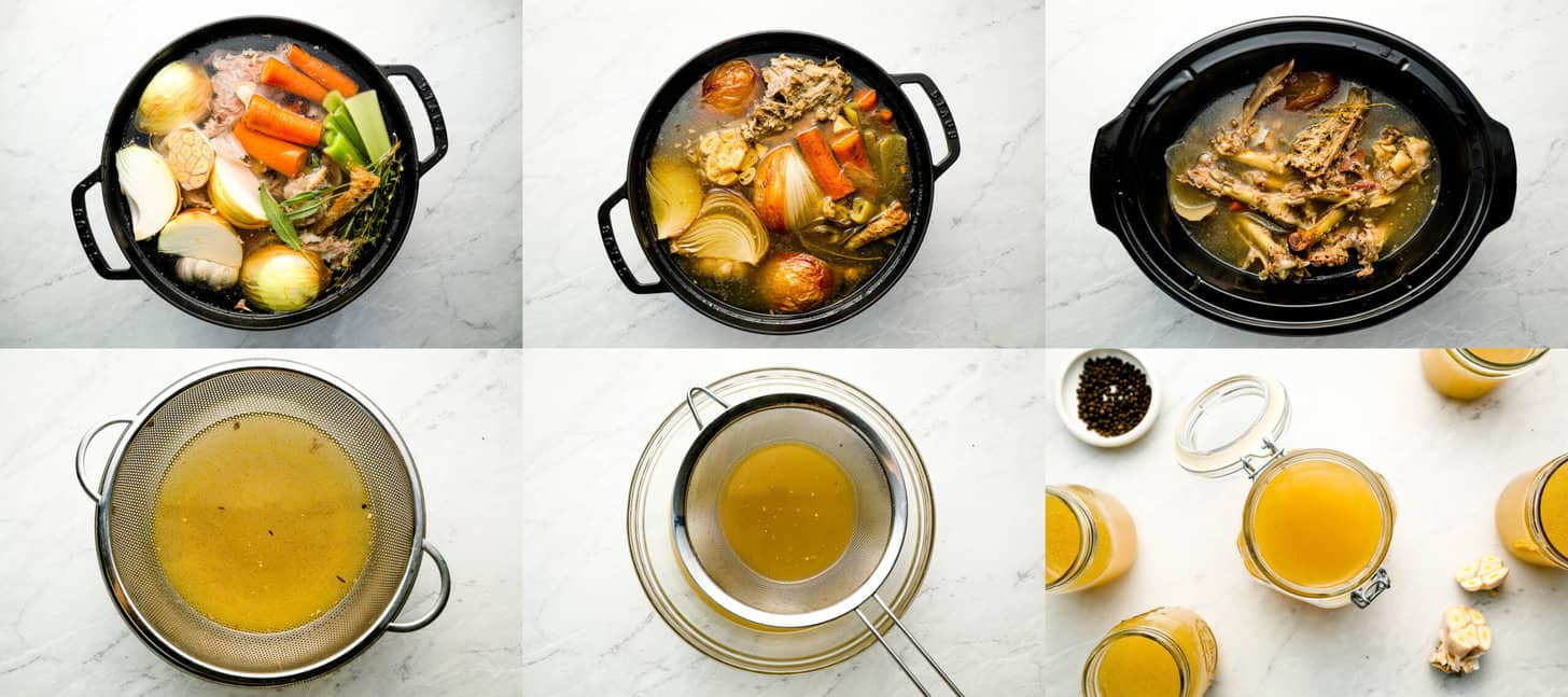 6 pictures showing how to make Turkey Stock