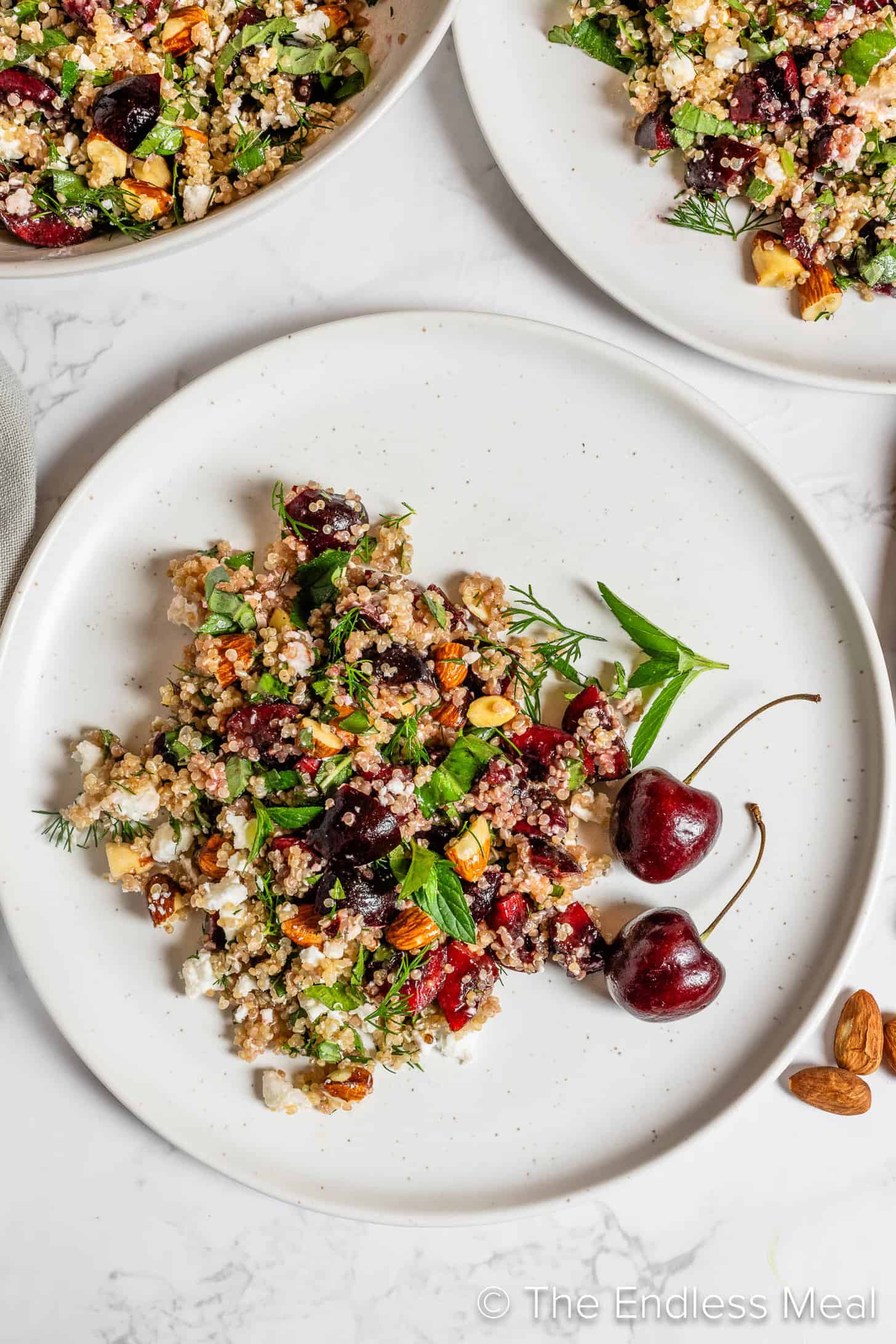 Cherry quinoa salad on a salad plate