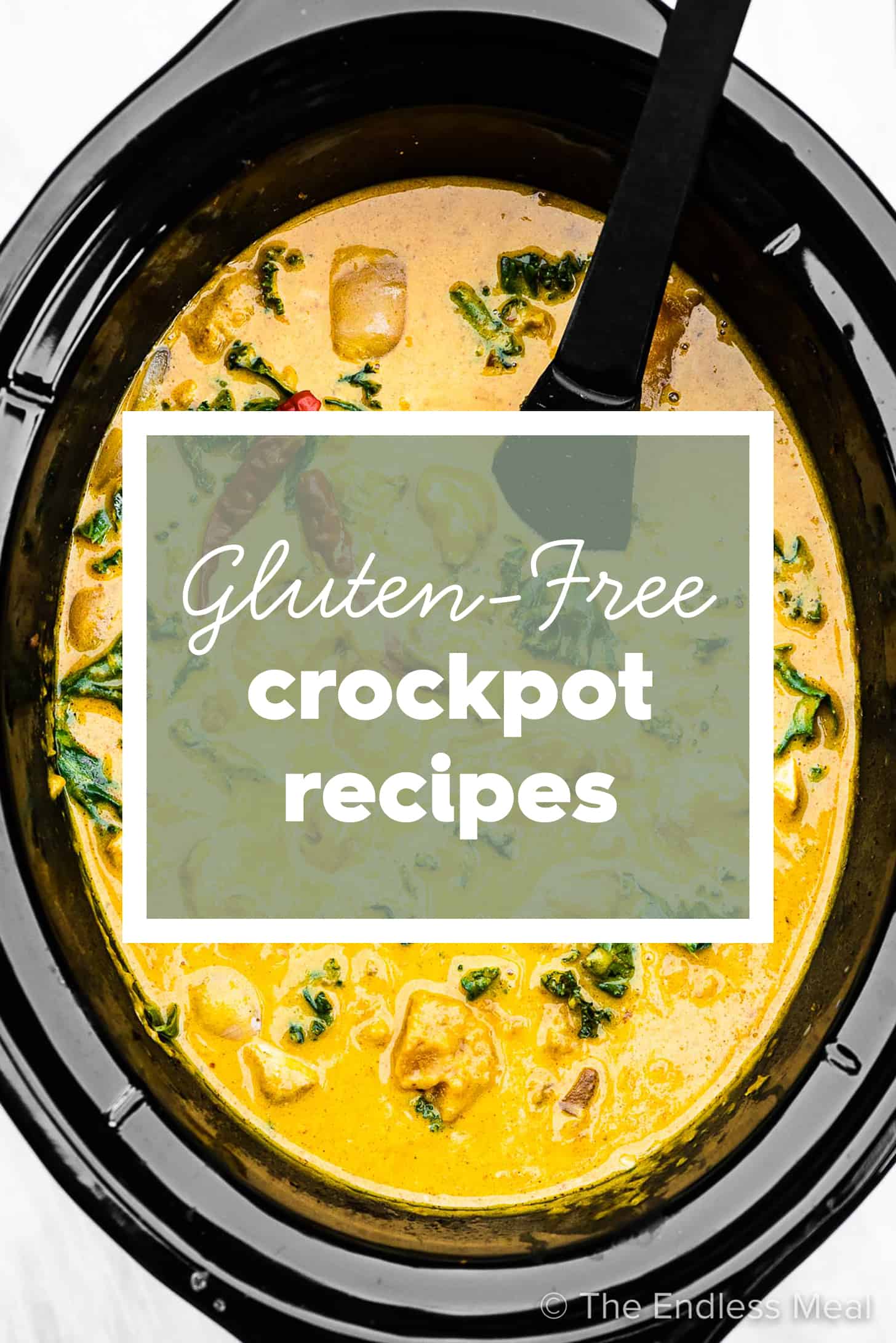 a recipe in a slow cooker with the words Gluten-Free Crockpot Recipes on top. 