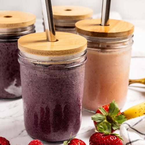 Make Ahead Smoothies with straws for breakfast