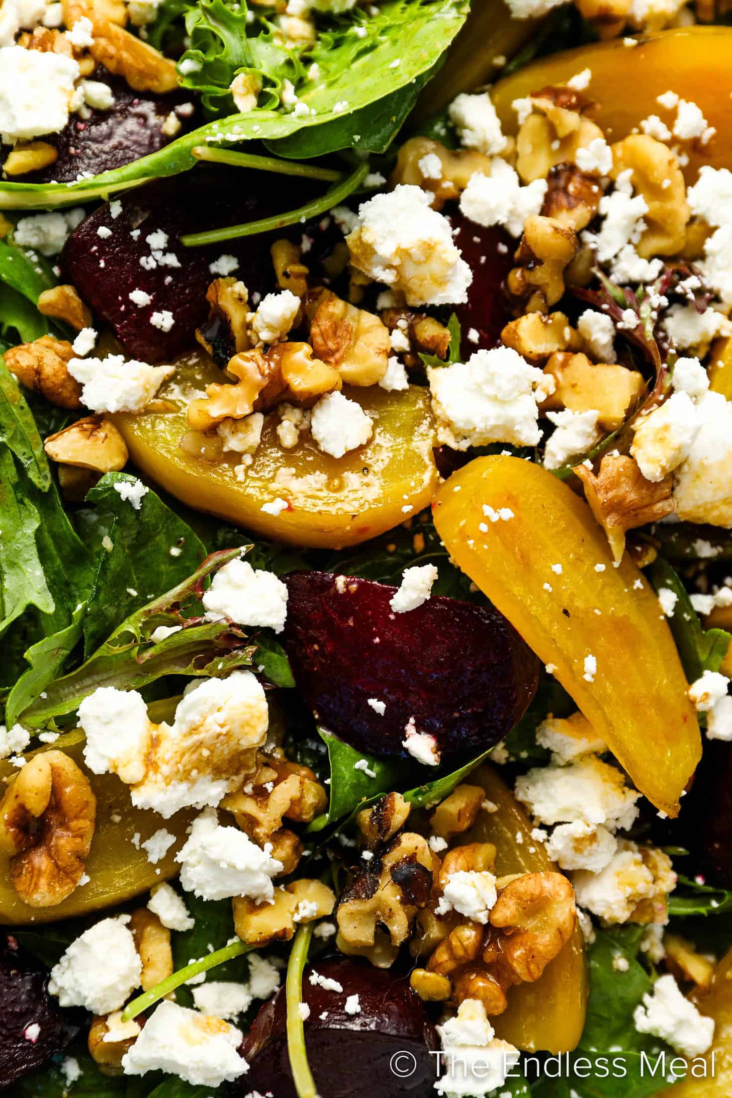 a close up of Beet and Goat Cheese Salad