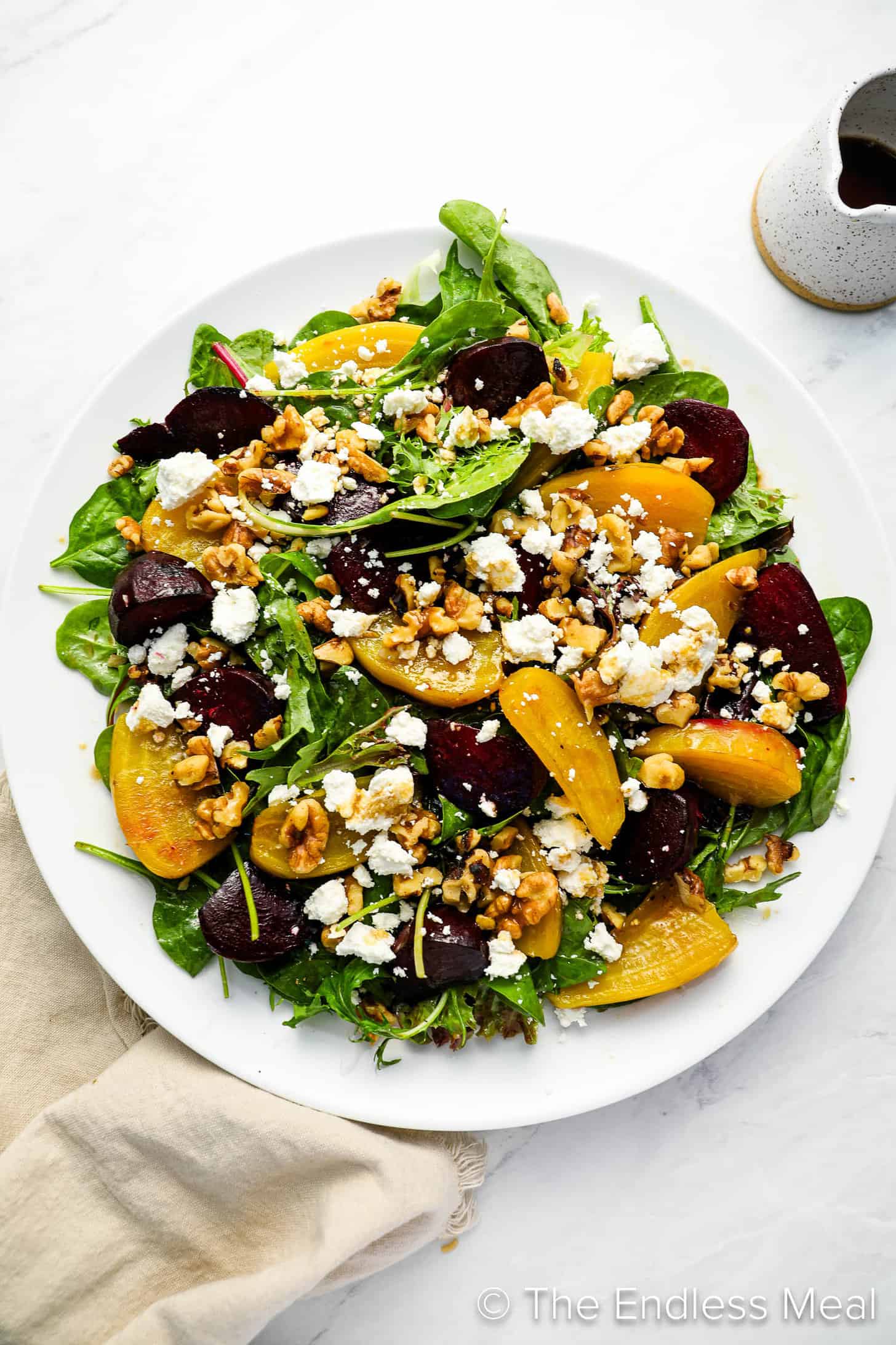 Beet and Goat Cheese Salad on a serving platter
