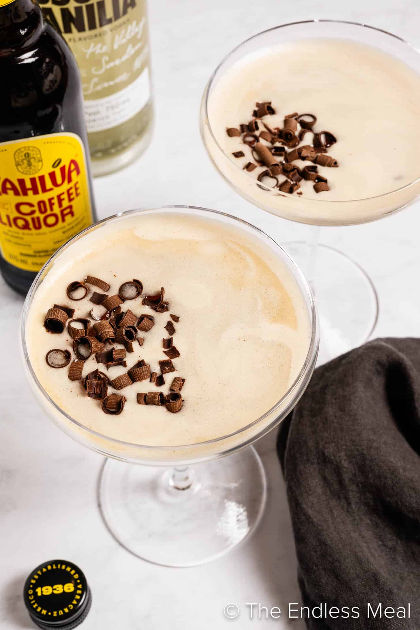 A Chocolate Espresso Martini garnished with shaved chocolate