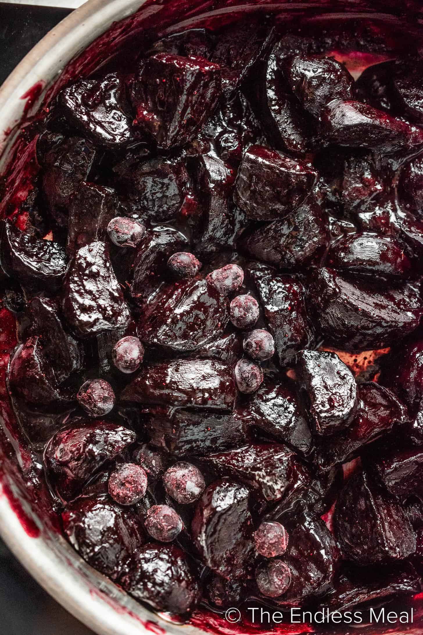 Making beets with Blueberry Balsamic Glaze in a pan