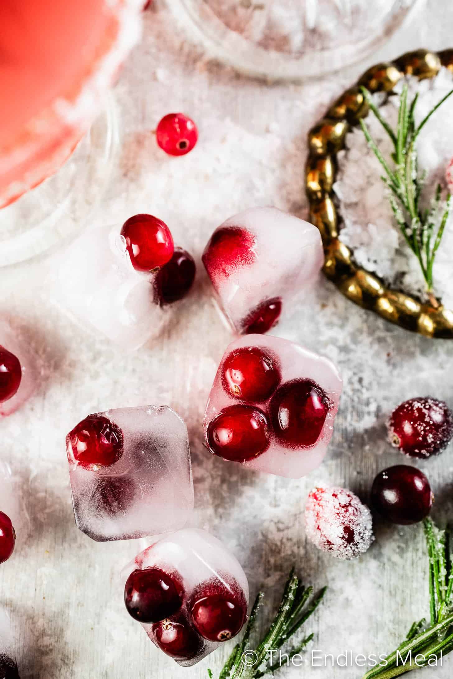 Ice cubes with cranberries
