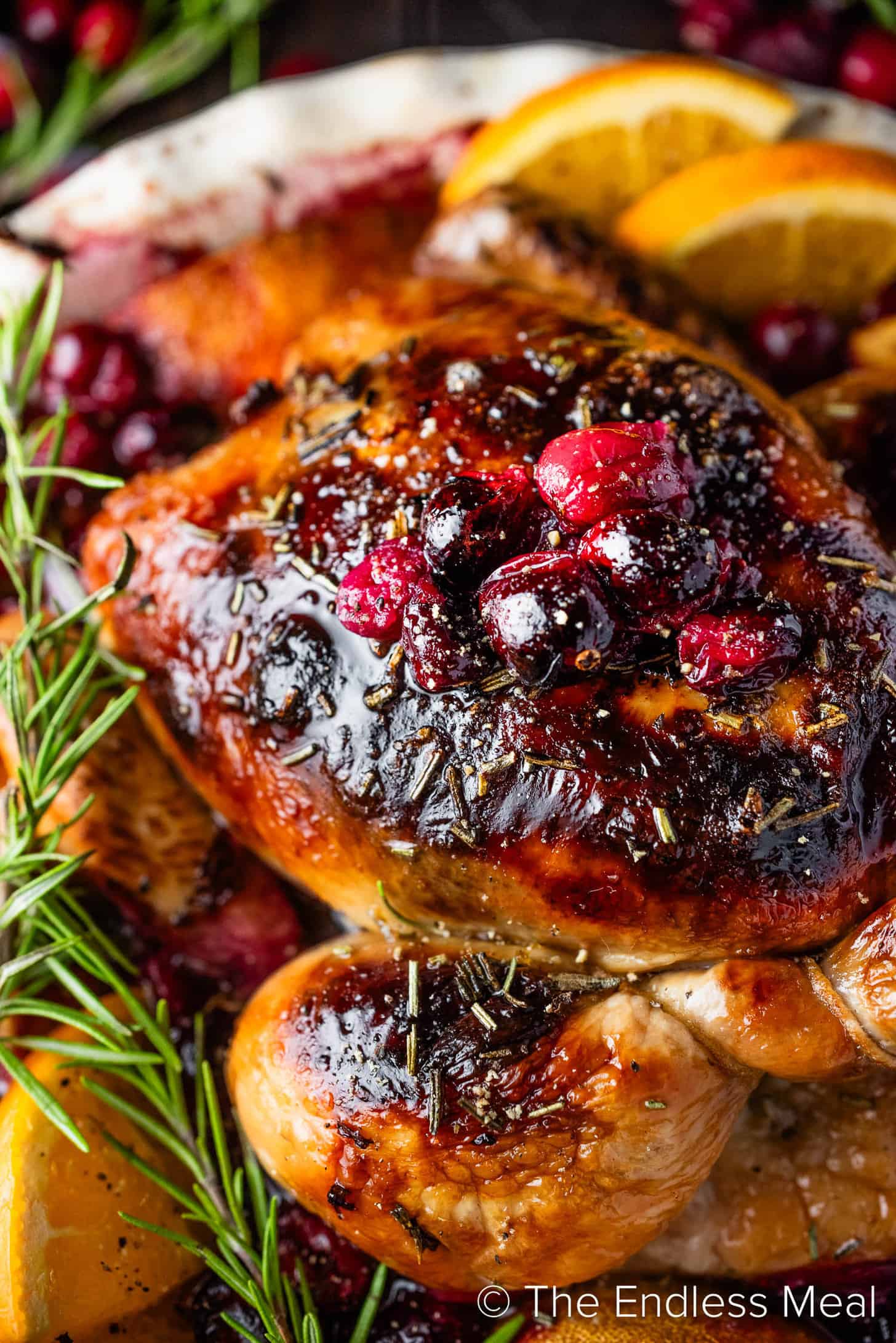 Cranberry Roasted Chicken on a serving platter