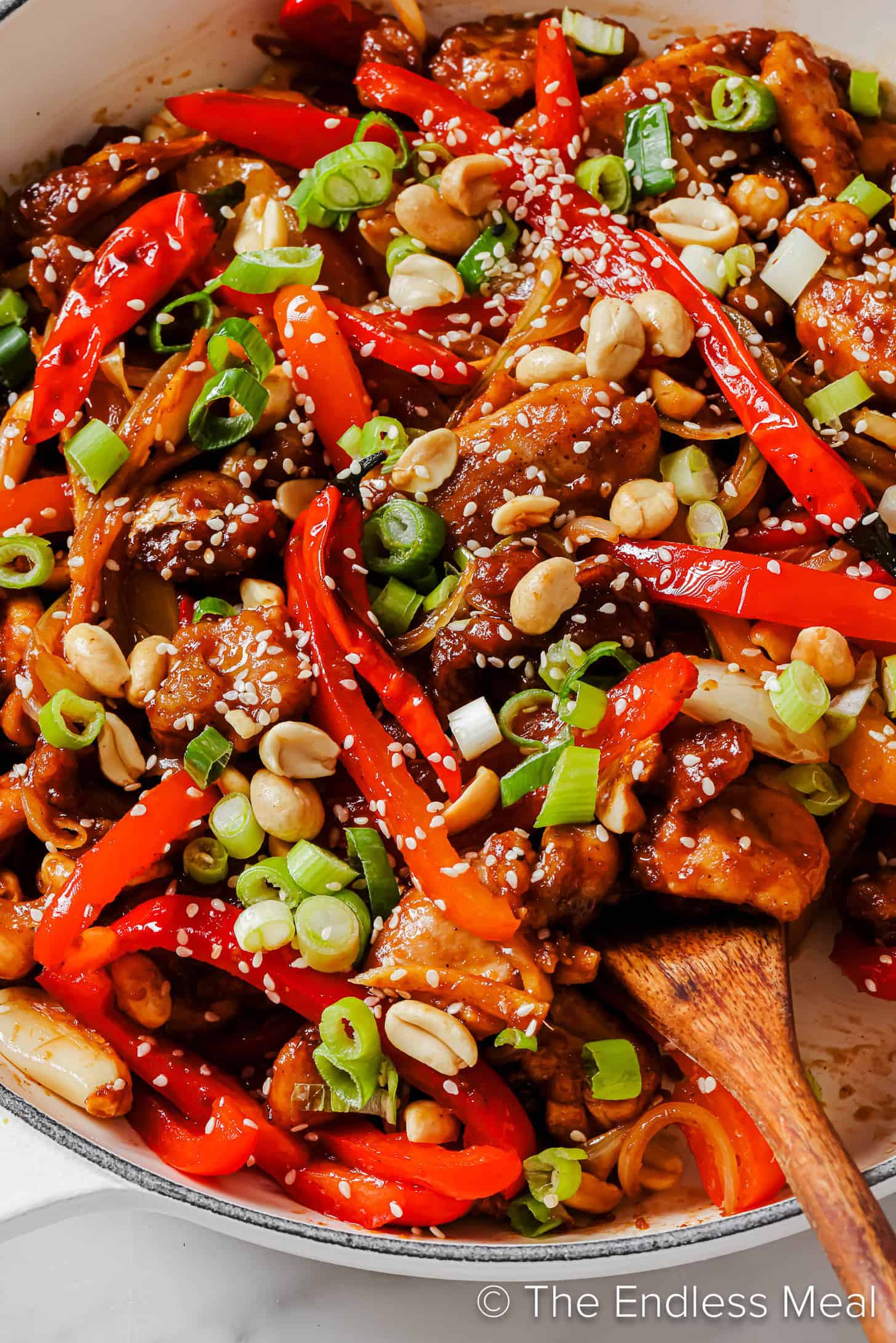A close up of making Spicy Kung Pao Chicken