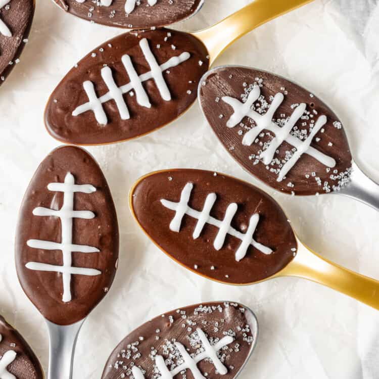 Cute Super Bowl Sunday Desserts: chocolate football spoons
