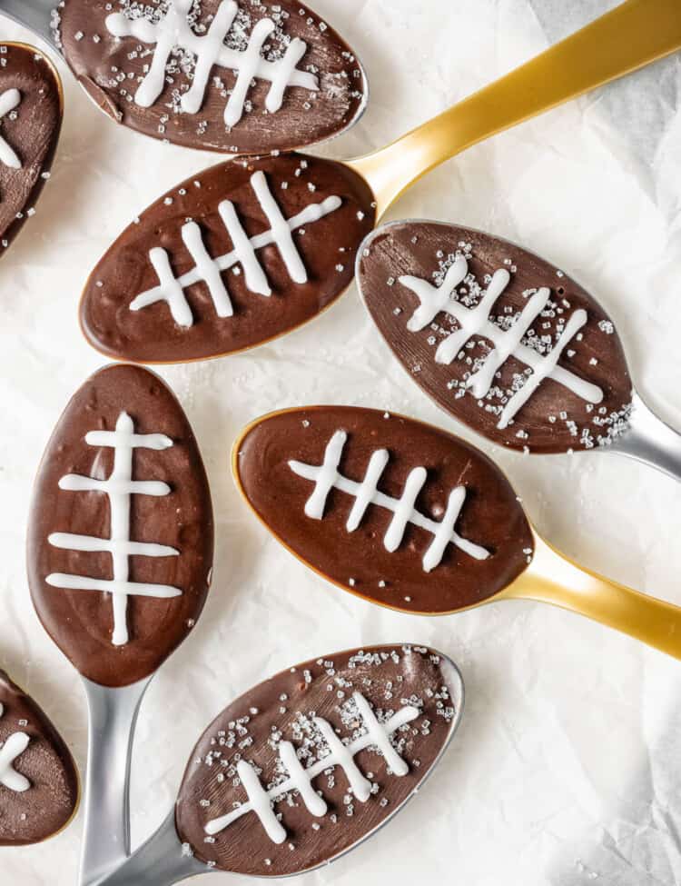Cute Super Bowl Sunday Desserts: chocolate football spoons