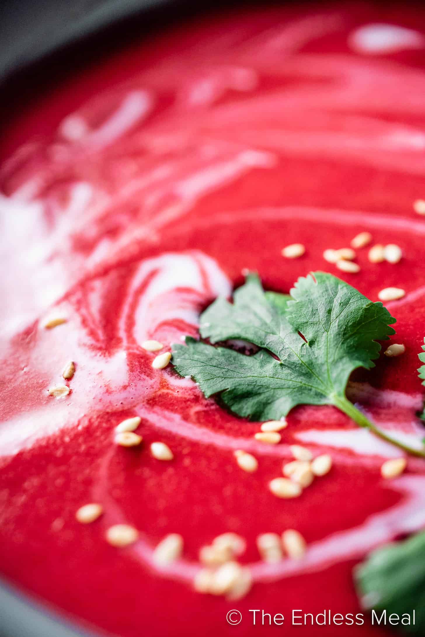 A close up of bright pink Thai Beet Soup
