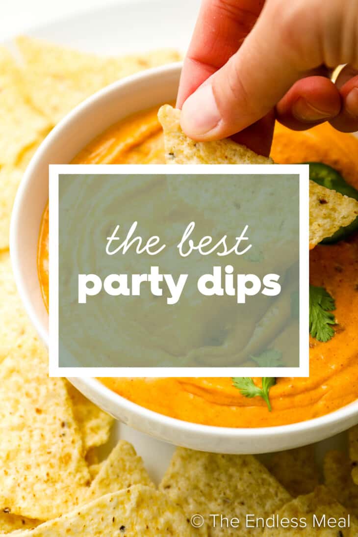 a picture of a cheese dip with the words Best Party Dips on top