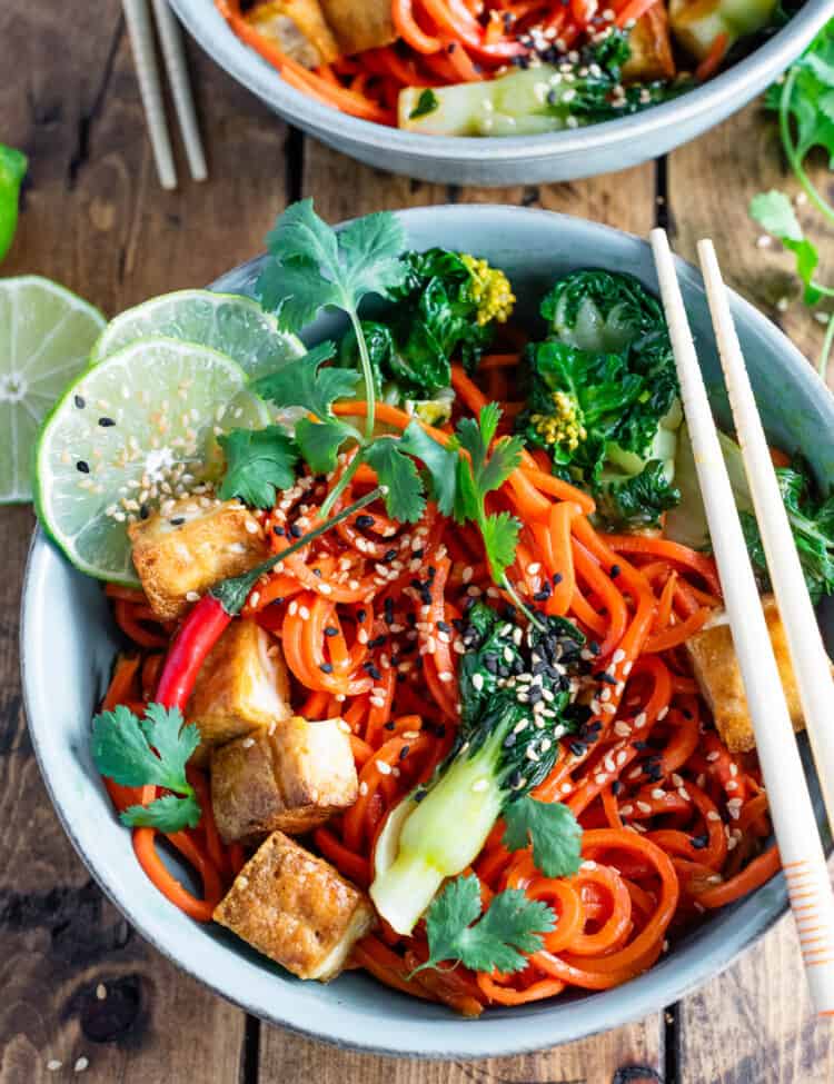 Carrot Noodle Stir Fry in a bowl
