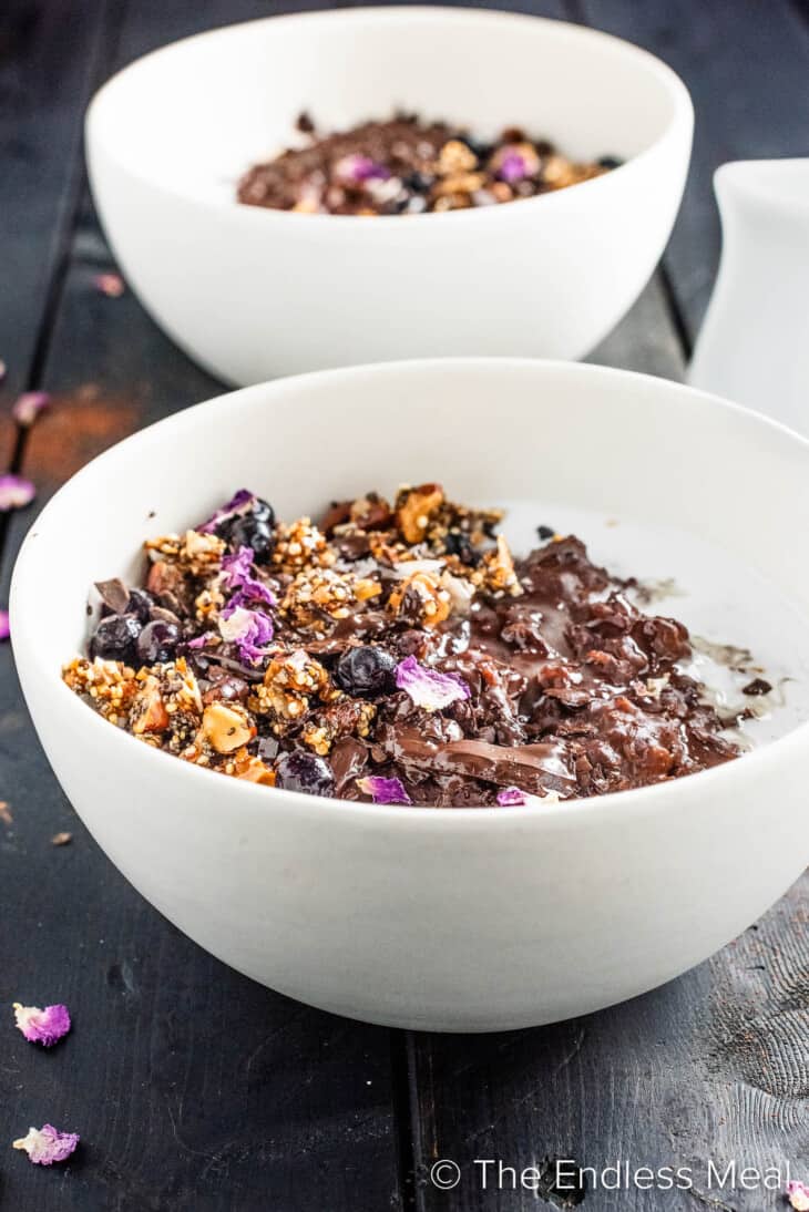 Two bowls of Chocolate Oatmeal.