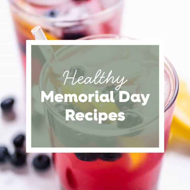 Blueberry lemonade with the words Healthy Memorial Day Recipes on top