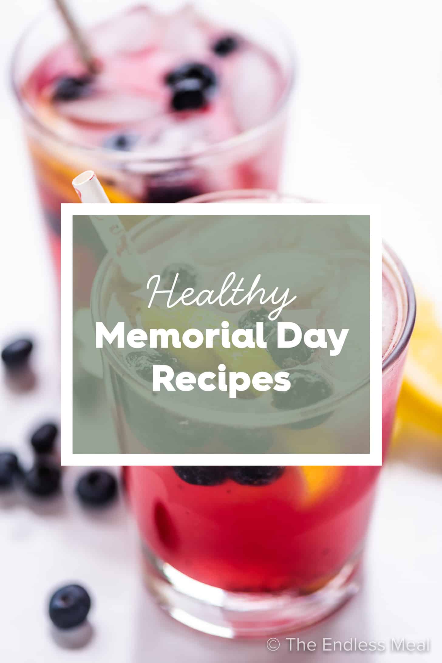 Blueberry lemonade with the words Healthy Memorial Day Recipes on top