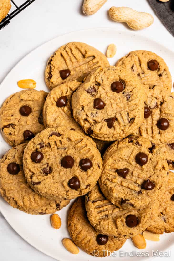 A close up of Whole Wheat Peanut Butter Cookies on a plate