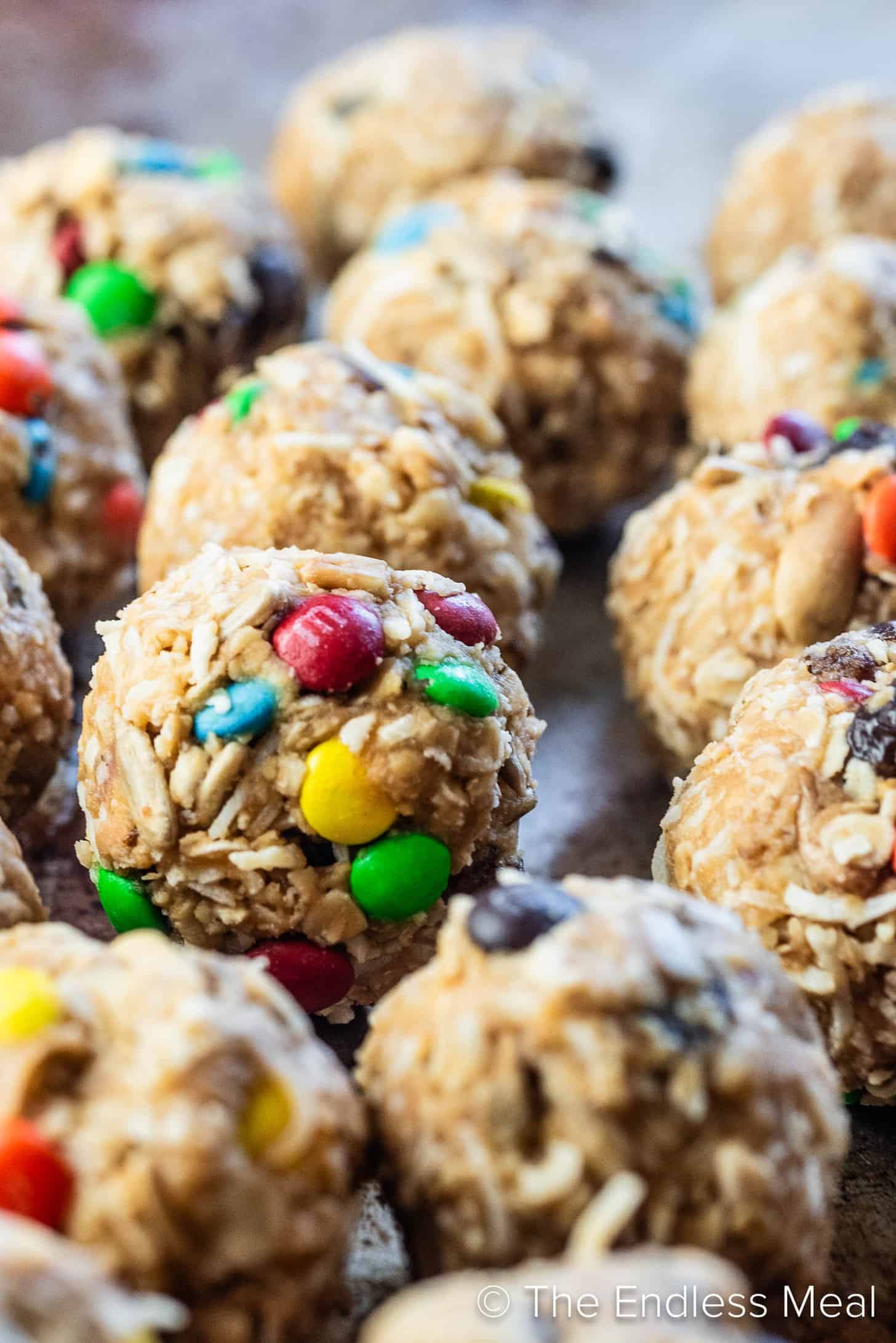 A close up of Healthy Trail Mix Protein Bites