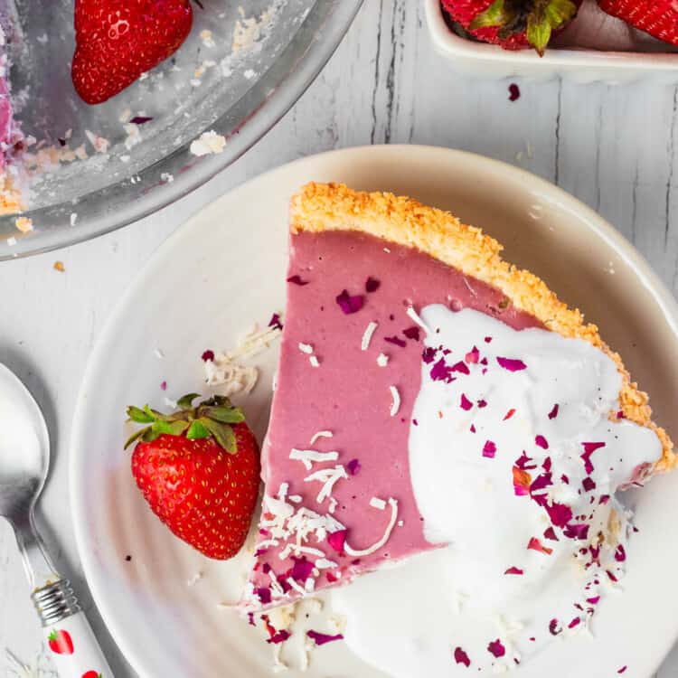 Vegan Strawberry Cream Pie on a dessert plate