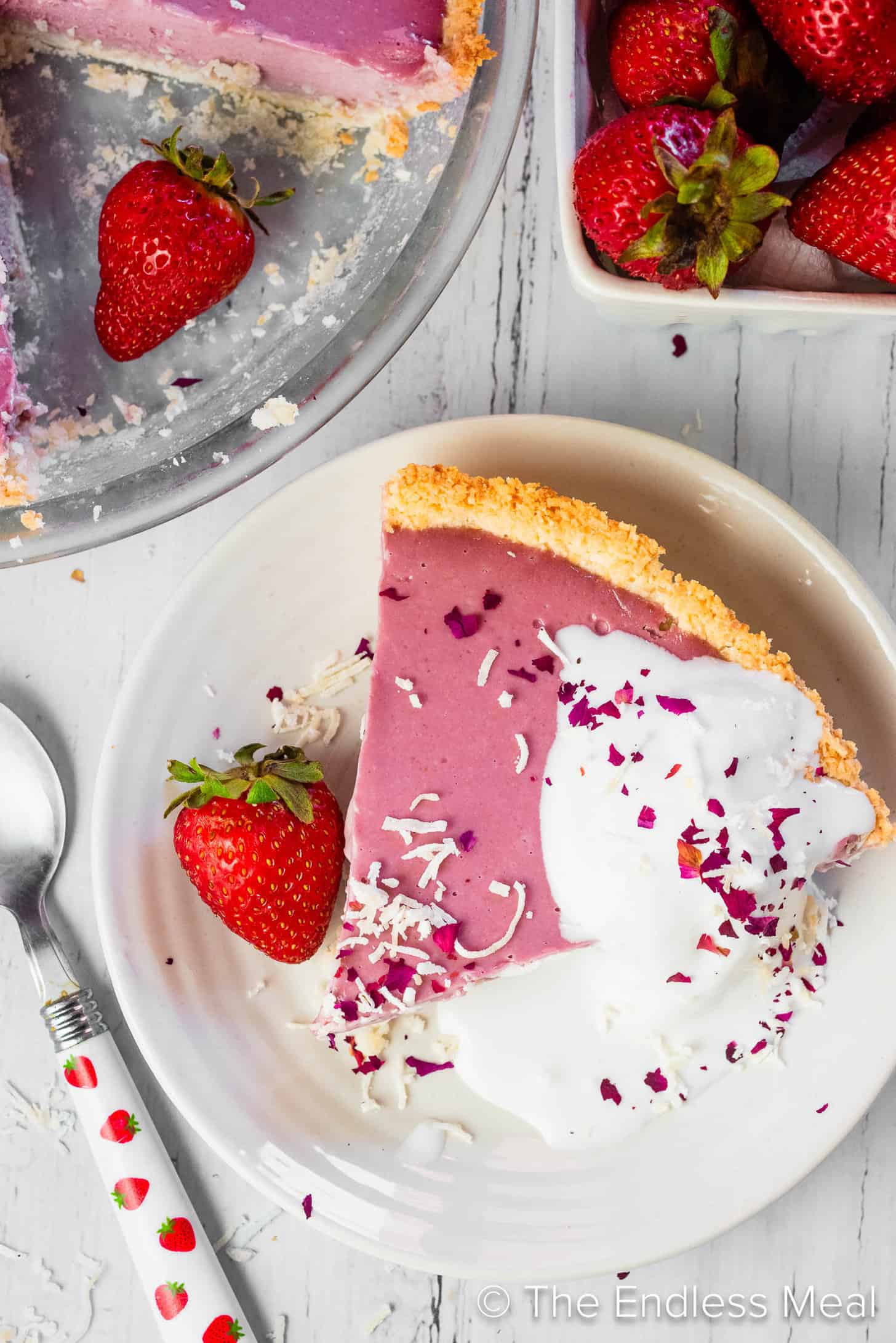 Vegan Strawberry Cream Pie on a dessert plate
