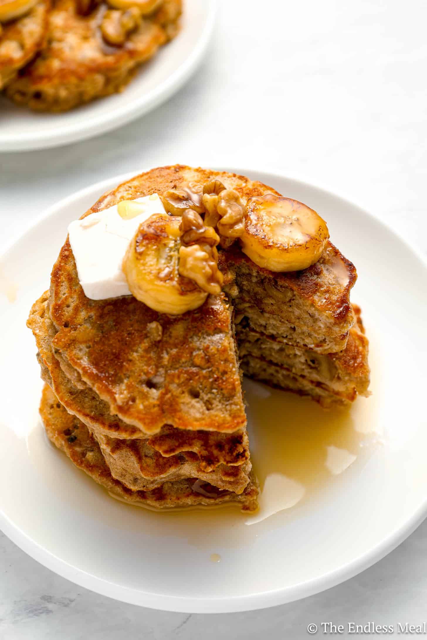Banana Protein Pancakes on a breakfast plate