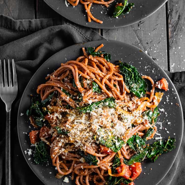 Red Wine Spaghetti on a dinner plate