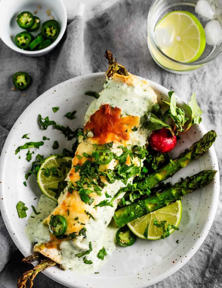 Spring Enchiladas on a dinner plate