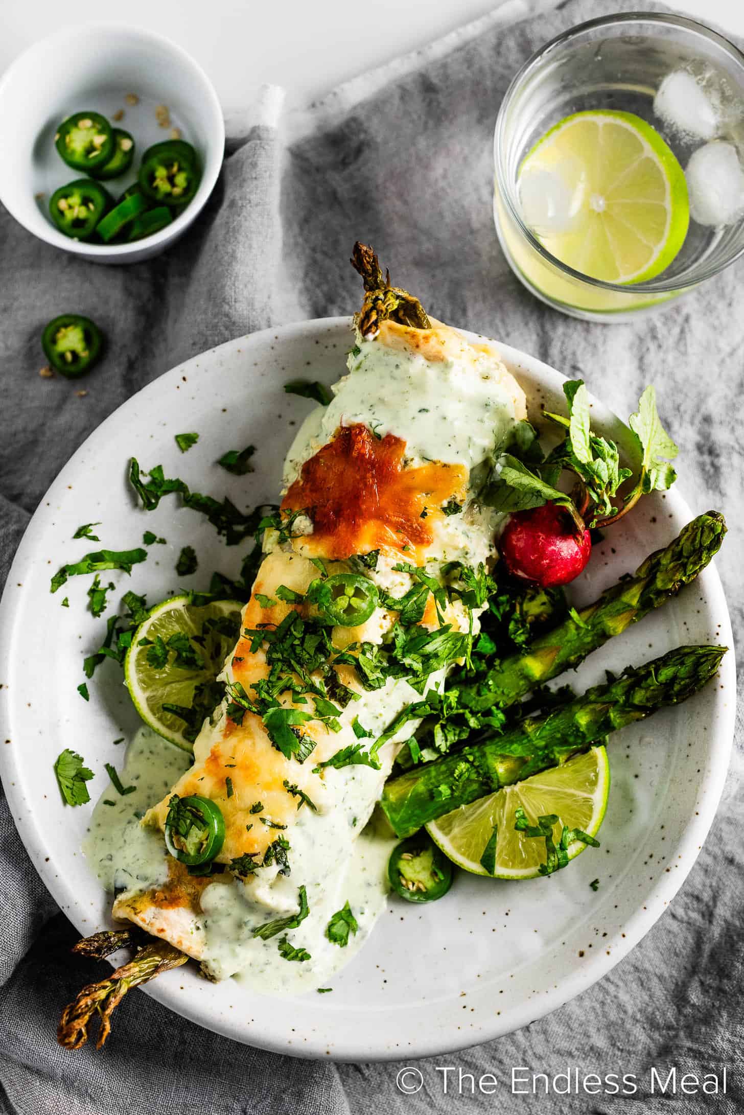 Spring Enchiladas on a dinner plate