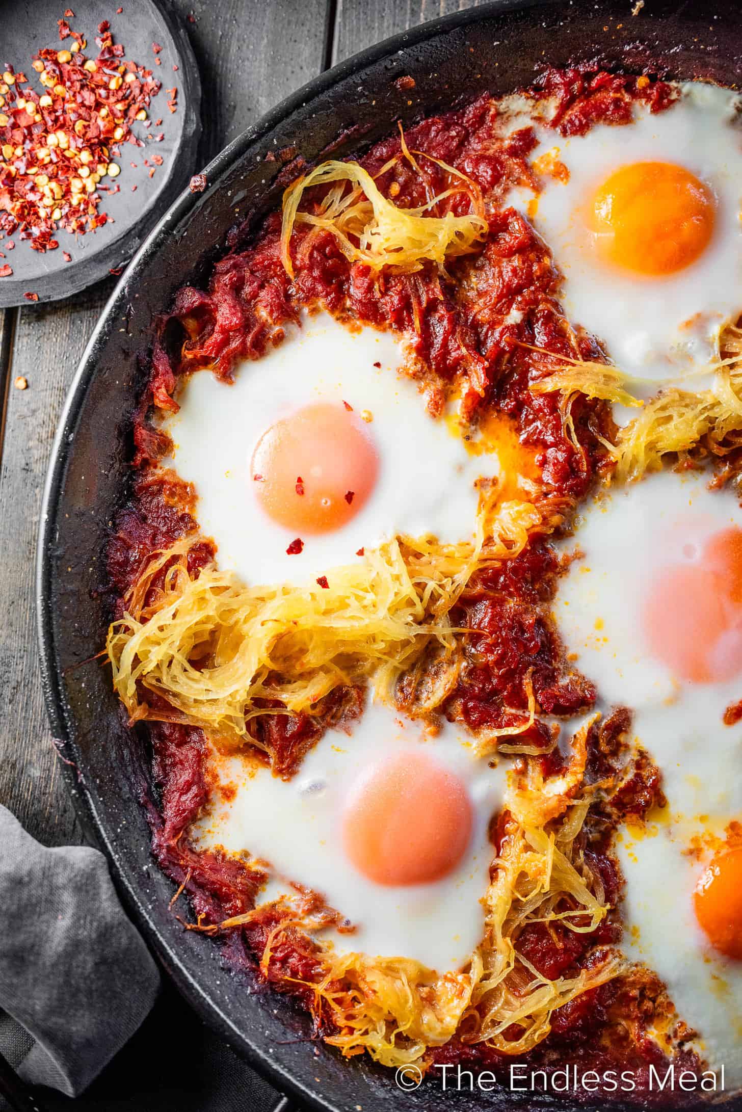 Spaghetti Squash Breakfast being made in a pan