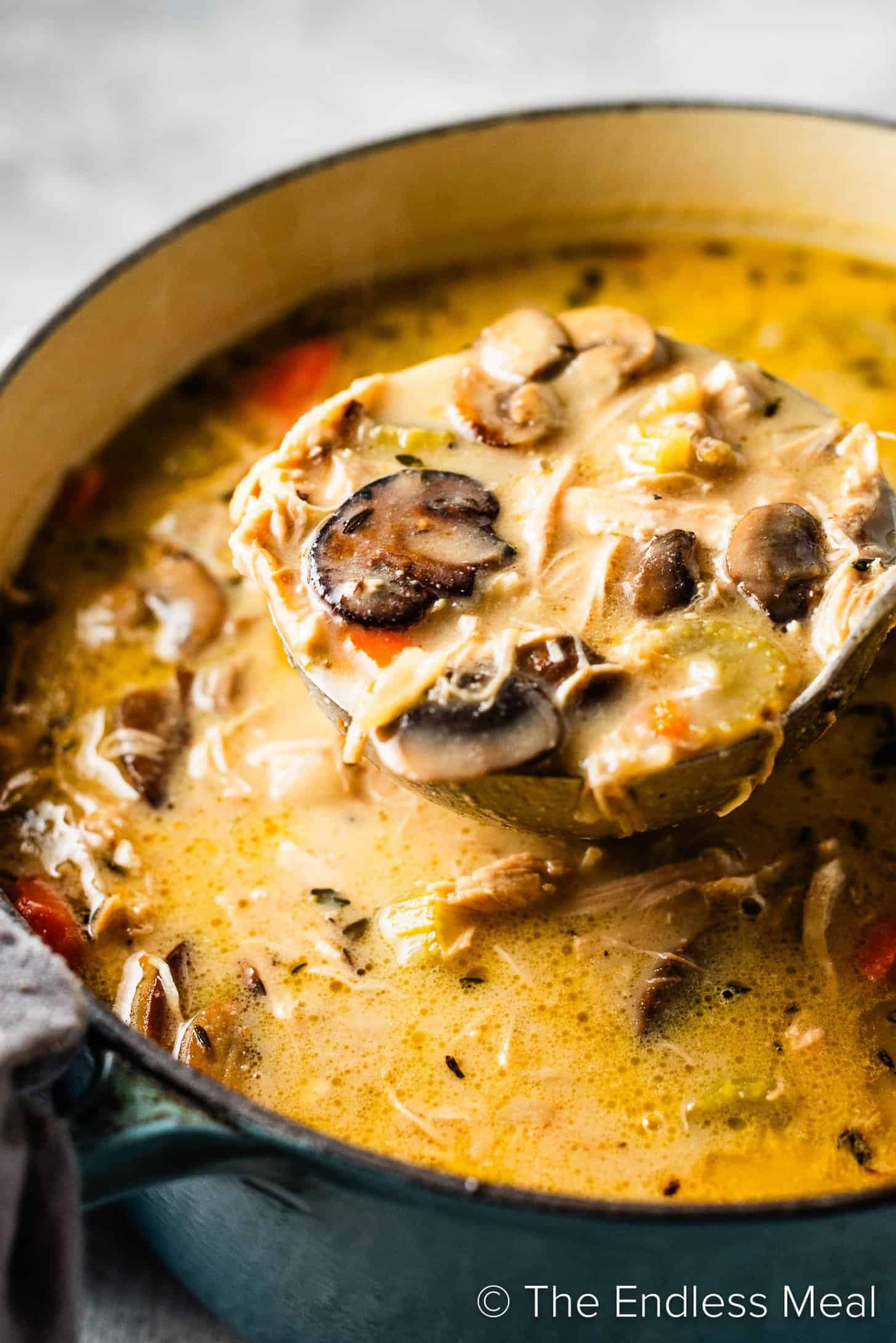 Creamy Turkey Mushroom Soup in a soup pot