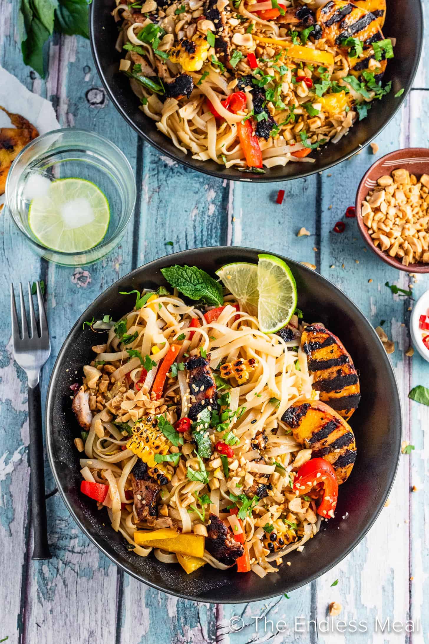 Grilled Chicken Pad Thai on a summer dinner table