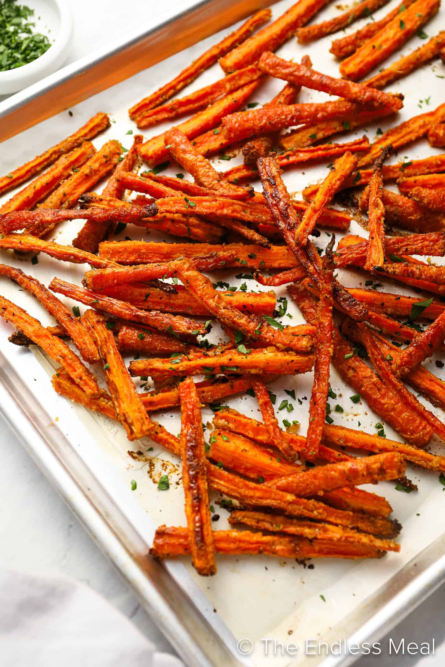 Carrot Fries on a baking sheet