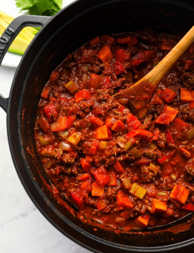 Paleo Chili being made in a pot