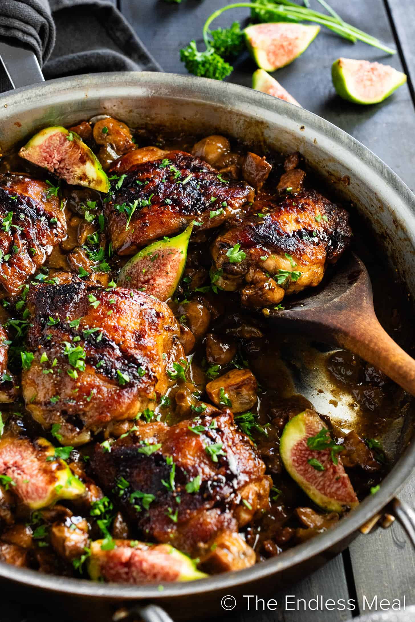 Balsamic Fig Chicken being cooked in a pan