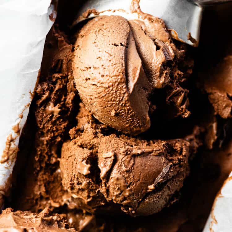 A close up of scoops of Chocolate Banana Ice Cream