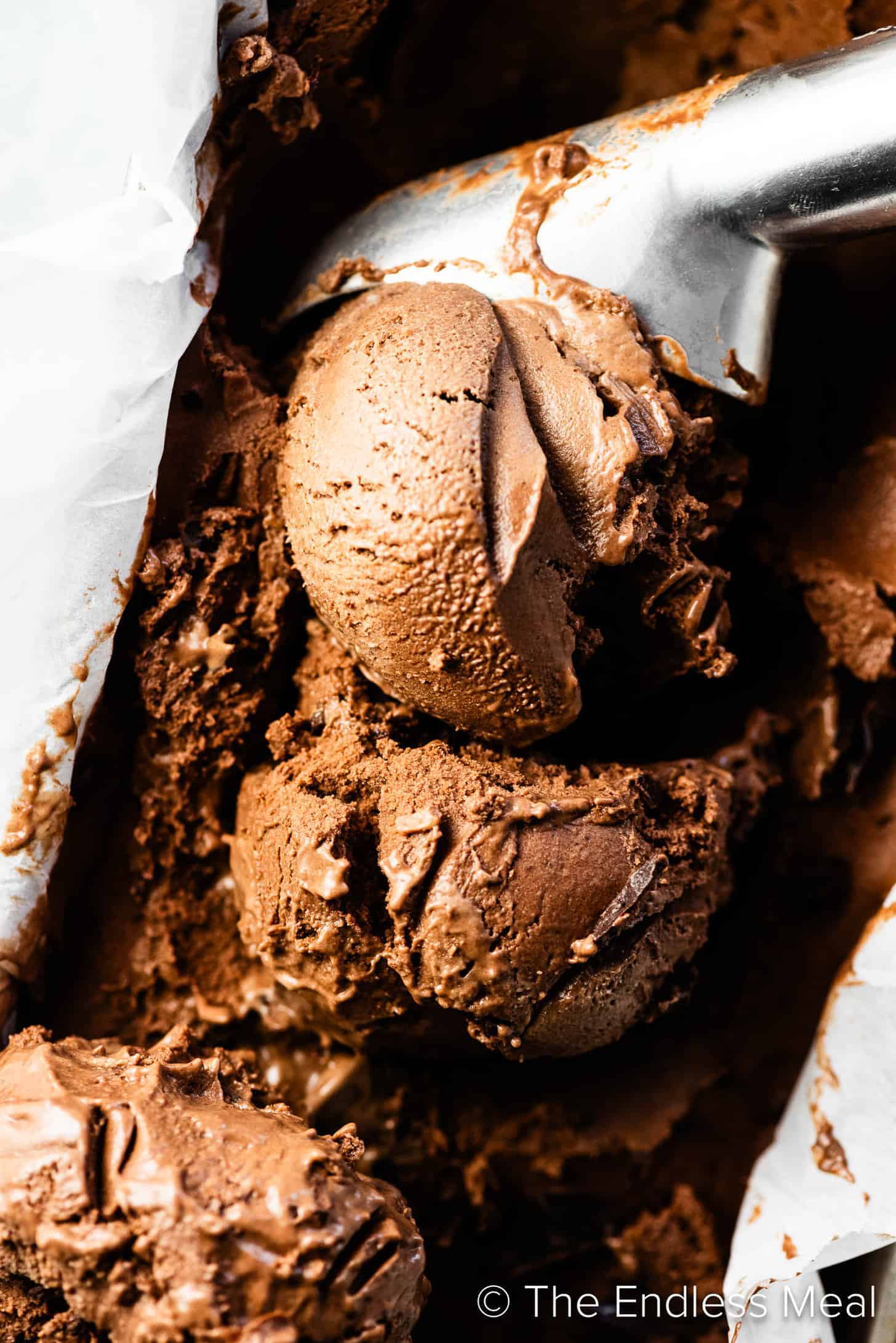 A close up of scoops of Chocolate Banana Ice Cream