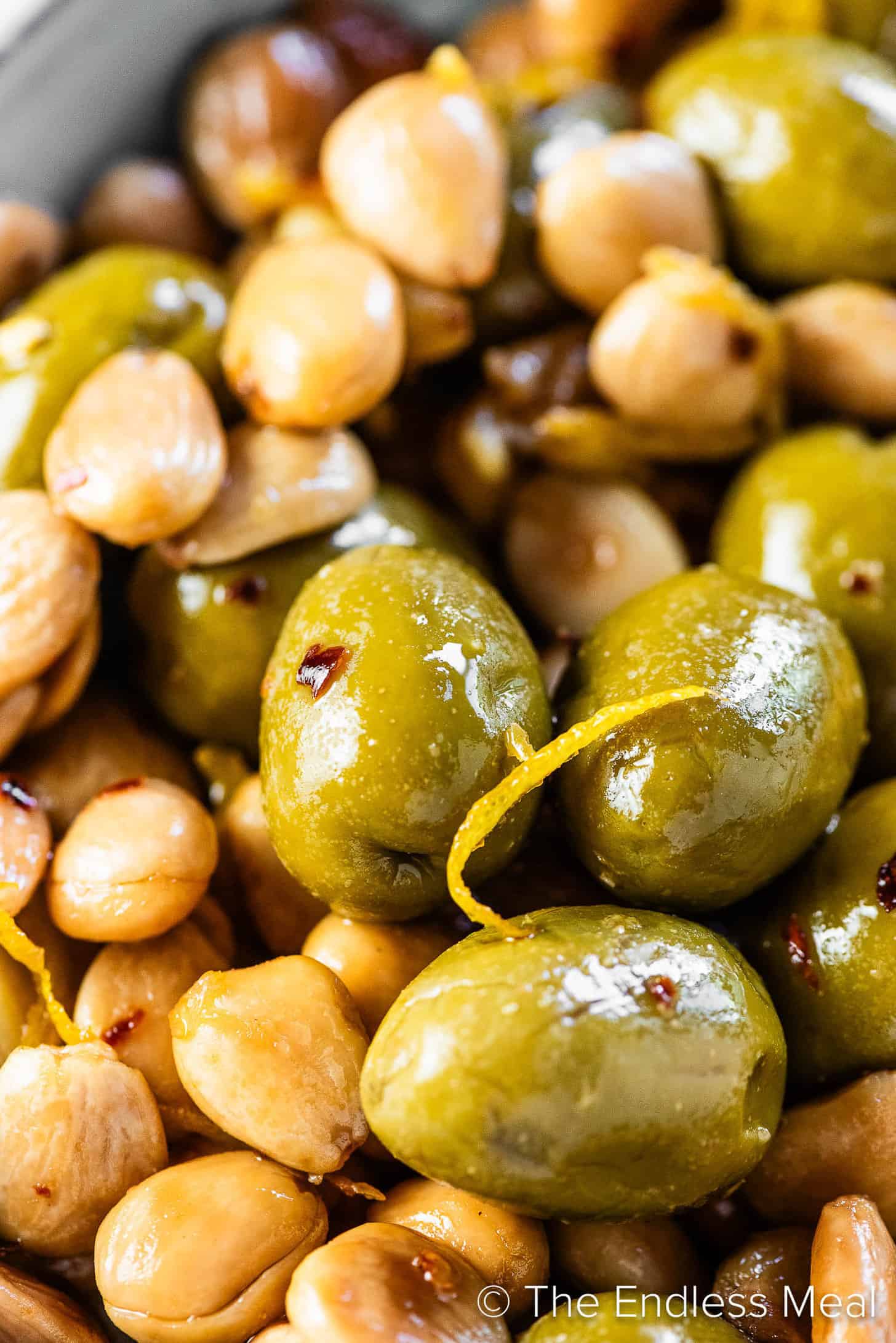 A close up of Marinated Olives