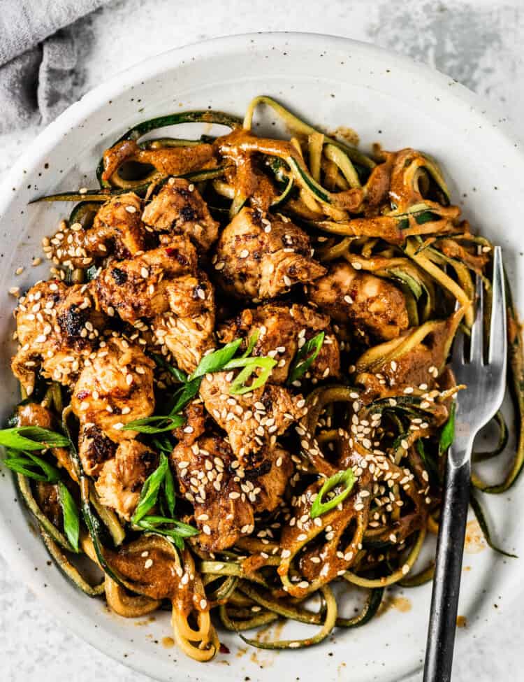 Sesame Zoodles in a dinner bowl
