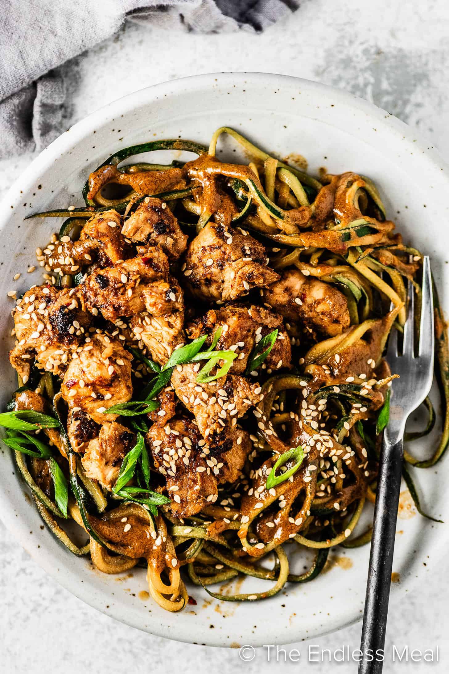 Sesame Zoodles in a dinner bowl