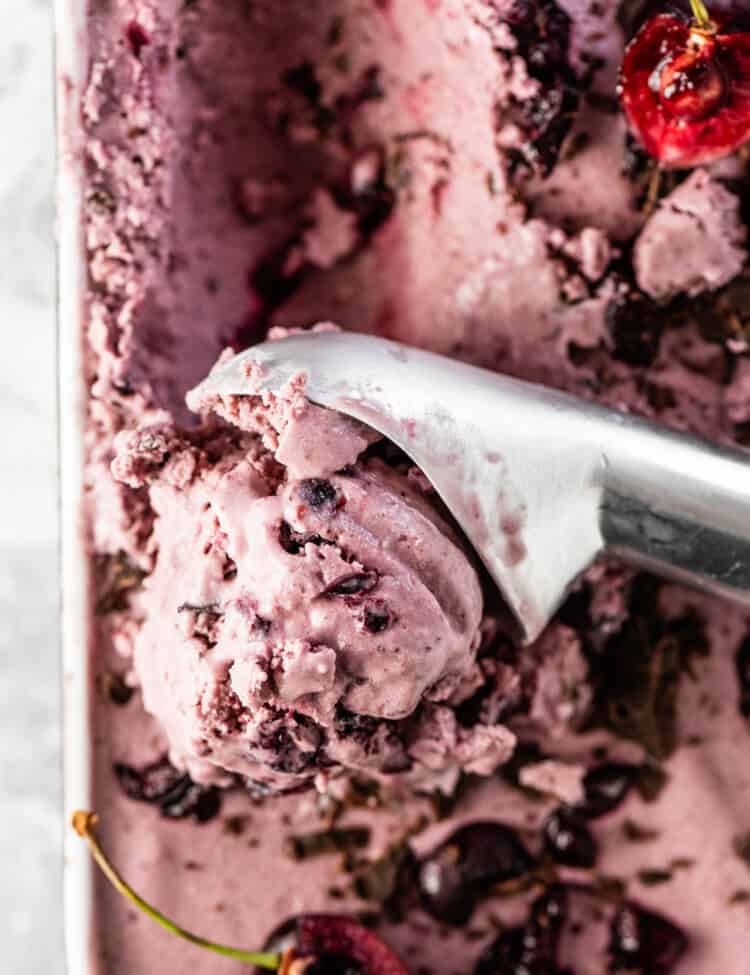 Scooping Vegan Cherry Ice Cream