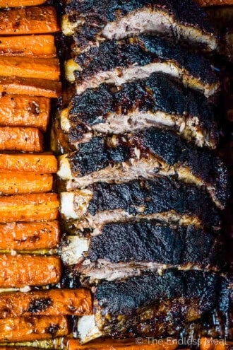 Blackened Ribs and Caramelized Carrots (made on a sheet pan!)