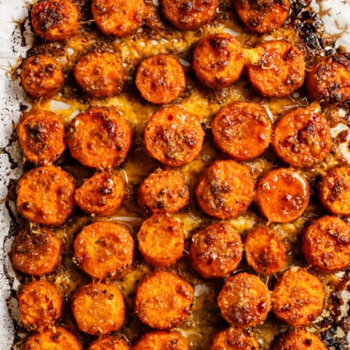 Parmesan Crusted Carrots on a baking sheet