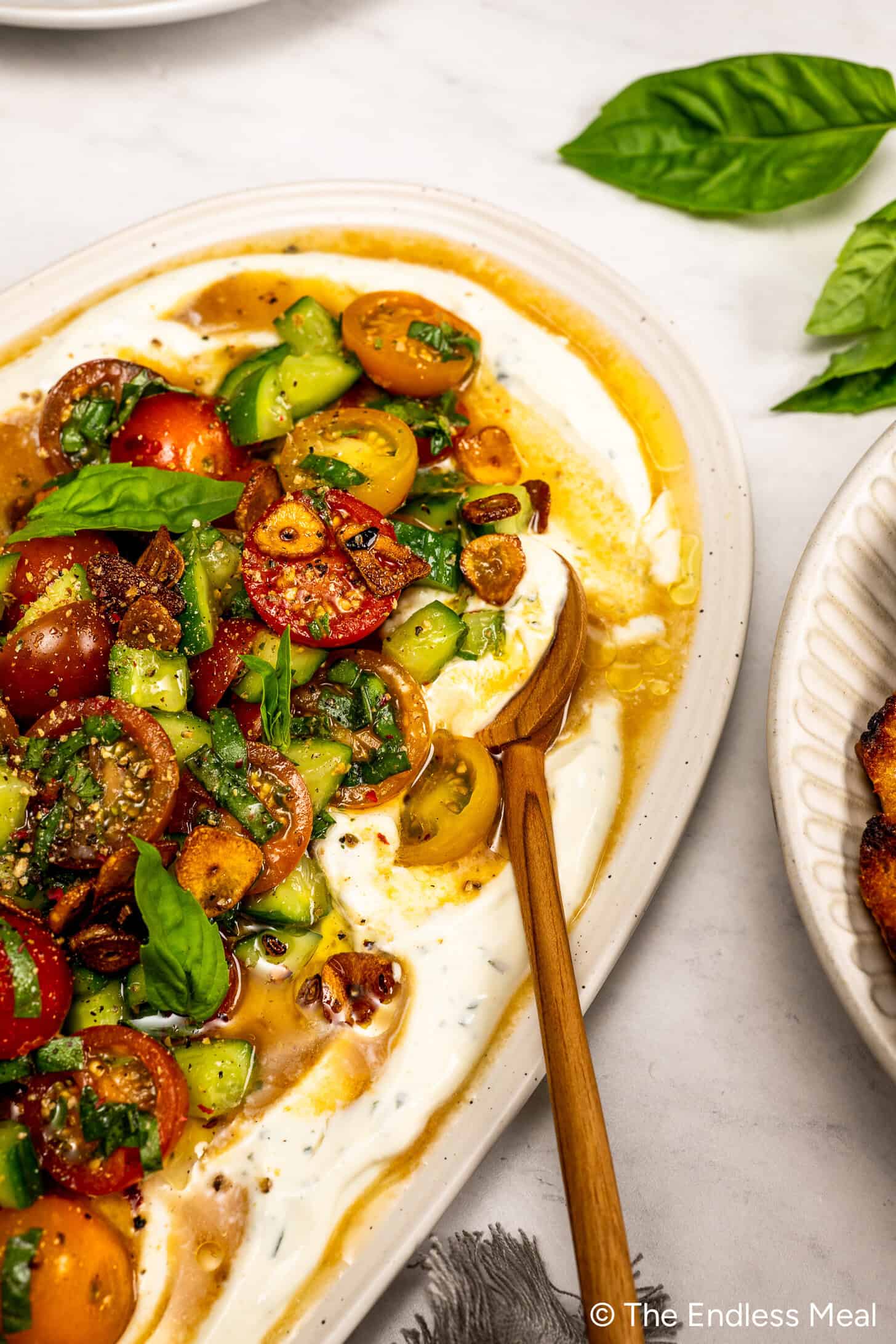 Whipped Boursin Dip with Marinated Tomatoes and Crispy Garlic