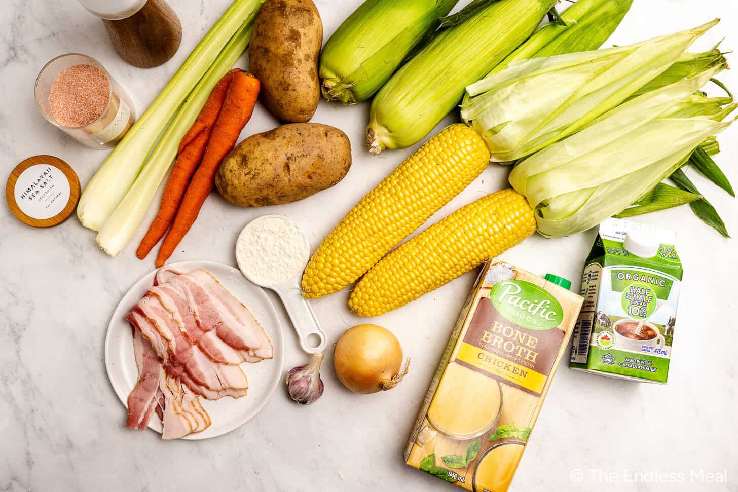 the ingredients needed to make corn chowder